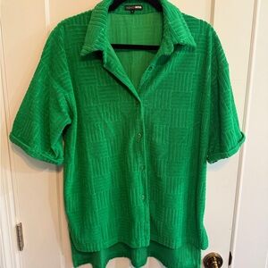 Green Textured Button-Up Lounge Set